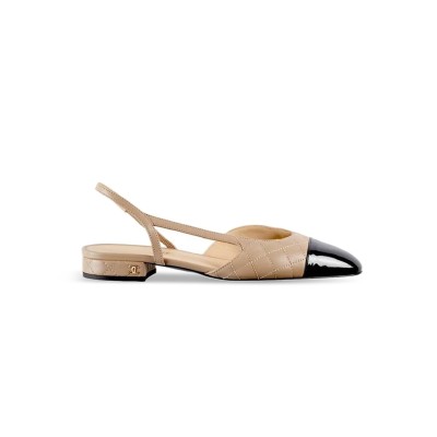 CHANEL SLINGBACKS LAMBSKIN & PATENT CALFSKIN BEIGE & BLACK G39221 Y55956 K4671